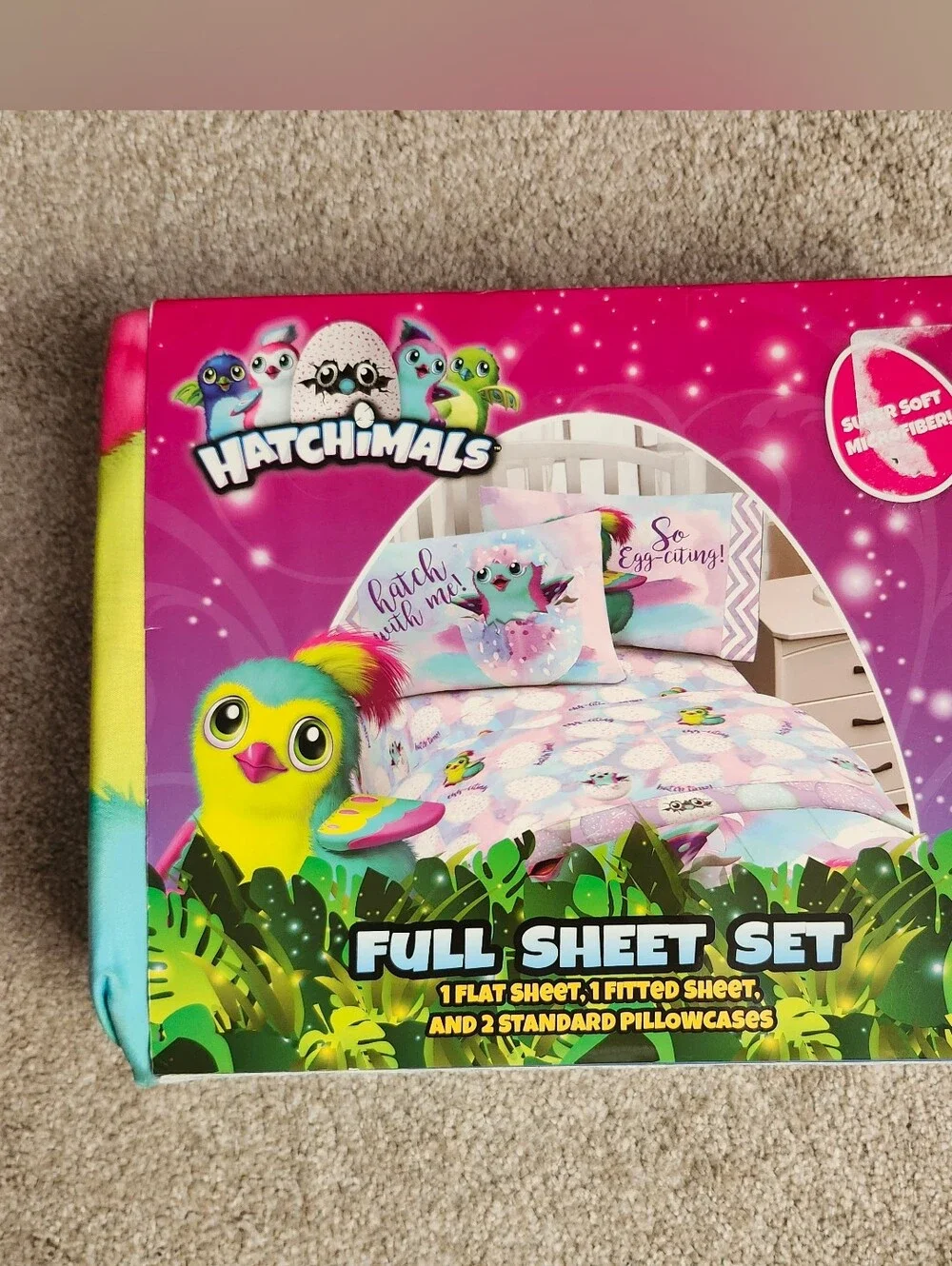 NEW Hatchimals Full Size Sheet Set w/ 1 Flat 1 Fitted Sheet 2 Pillowcases